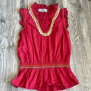 Double D Ranch Embellished Red V Neck Sleeveless Top, size small